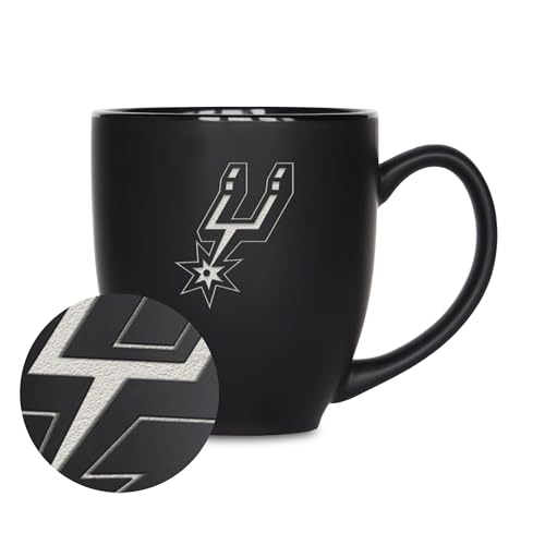 Rico Industries NBA Basketball San Antonio Spurs Primary 15oz Laser Engraved Matte Black Ceramic Bistro Mug - For Hot or Cold Drinks