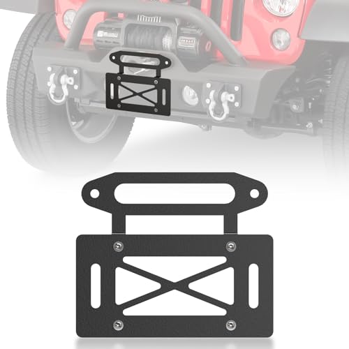 YZONA Winch License Plate Frame Compatible with 10 Hawse Fairlead Universal Front License Bracket Holder Relocation Bumper Winch Mount Roller Fit for Most Pickup Trucks Off-Road Cars and SUVs