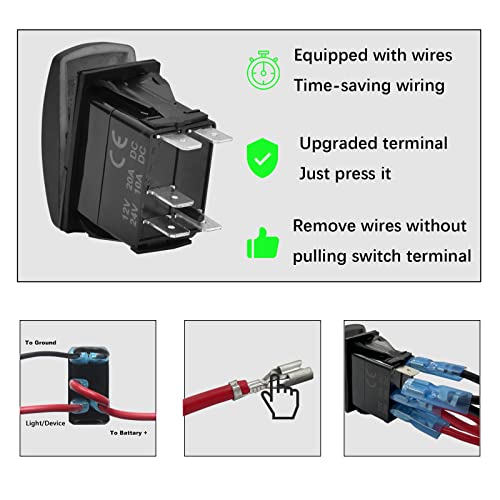 Image of 12V 24V RED Led Bilge Pump Rocker Switch with Wires 5 PIN Waterproof ON-Off Pump Switches for Car Boat RV Caravan Marine Yacht Ship Pontoon IP 66
