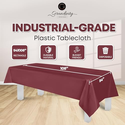 Image of Grandipity 24 Pack Premium Disposable Plastic Tablecloth 54 Inch. x 108 Inch. Decorative Rectangle Table Cover - Burgundy