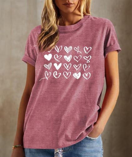 Image of Valentines Shirts for Women Valentine Love Heart Printed Graphic Tshirt Cute Girls Casual Top