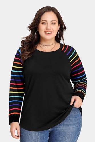 Image of CARCOS Plus Size Tops for Women Long Sleeve Fall Tunic Color Block Camo /Plaid /Leopard /Fall Blouse Crewneck Tshirt XL-5XL