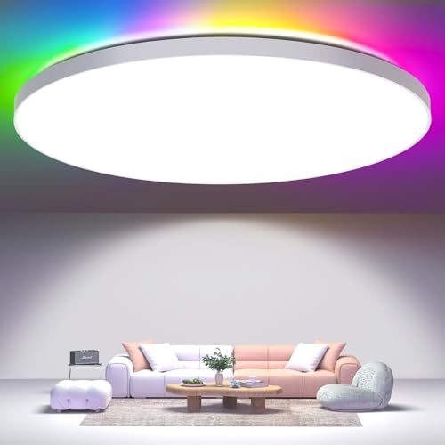 Deckenleuchte Led Dimmbar 24W RGB Farbwechsel LED Deckenlampe Flach mit Fernbedienung 2400LM Rund 3000K-6500K Deckenbeleuchtung für Schlafzimmer Küche Wohnzimmer Korridor Esszimmer Balkon Badezimmer
