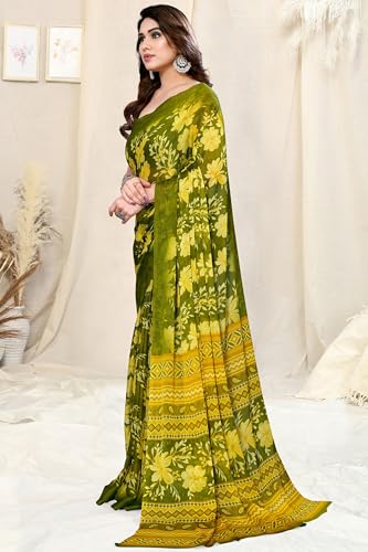 Image of MIRCHI FASHION Saree for Woman Chiffon Floral Printed | Lightweight All-Day Comfortable Women's Sari with Unstitched Blouse Piece (Available in 30 Colors)