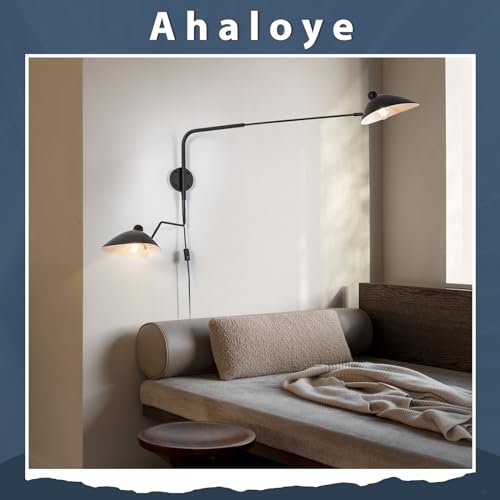 Image of Double Light Plug in Wall Sconces Long Swivel Arms Wall Light Big Wall Mount Light for Living Room Bedroom Modern Big Wall Lamp