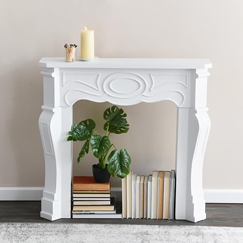 Image of Creative Co-Op Small Victorian Decorative Fireplace Mantel, Flat Paintable White
