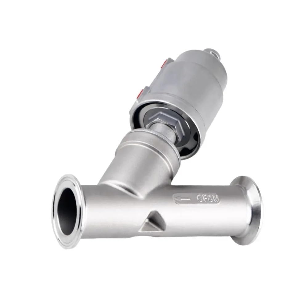 Yjqhody Dn32-K50.5mm Stainless Steel Seat Valve Low Noise Tri Clamp Y-Shaped Angle Seat Valve For Diy, 304 Stainless Pneumatic 1Pc(,Type-A_double Acting)