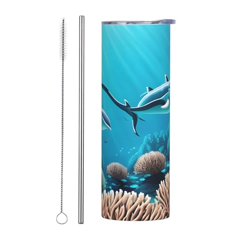 QAZWZML Taza de viaje de acero inoxidable con diseño de ballenas de mar profundo con un cuerpo recto impreso adecuado tanto para bebidas frías como calientes