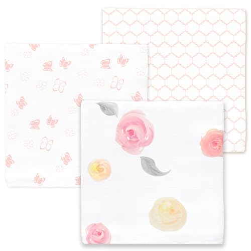 Image of Amazing Baby Cotton Muslin Swaddle Blankets, Watercolor Roses, Pink, Pack of 3