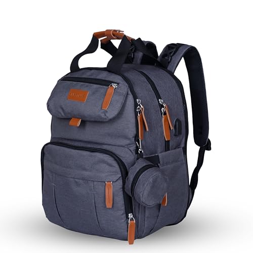 Image of Nestlys Expandable Diaper Bag Backpack for Baby Boy & Girl – 26-32L Large Capacity Travel Diaper Bag with Insulated Pockets, Changing Pad & Stroller Straps – Dark Grey