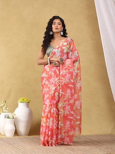 Image of Garden Vareli Floral Print Nara Chiffon Saree