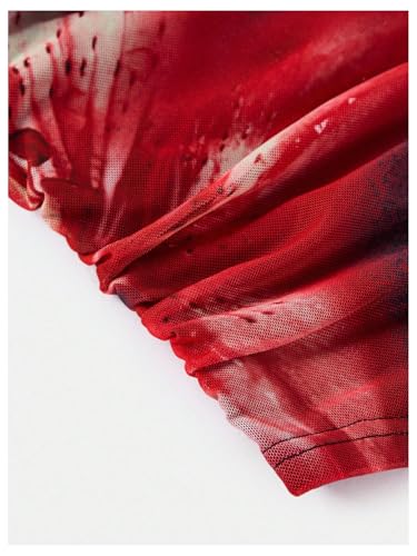 Floerns Girl's Off The Shoulder T Shirts Long Sleeve Floral Mesh Ruched Street Tee Tops4