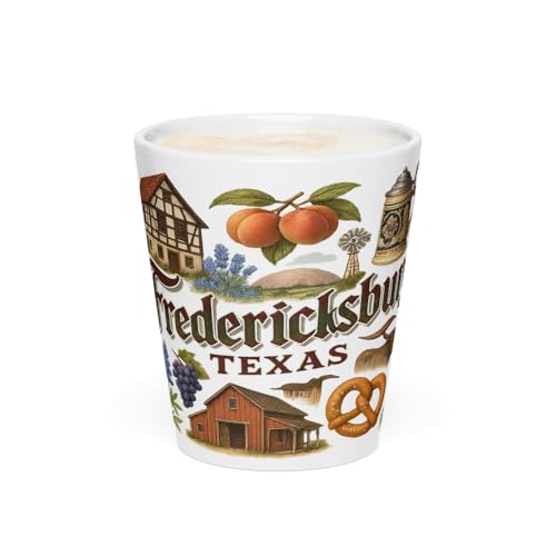Fredericksburg Texas Souvenir Latte Mug - 12oz Ceramic Coffee Cup with German Heritage Design - Travel Keepsake Gift
