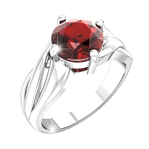 Womens 925 Sterling Silver Ring Rhodium Plated 8mm Solitaire Round Cut Birthstone Gemstone Band Jewelry Gift for Party Wedding Engagement