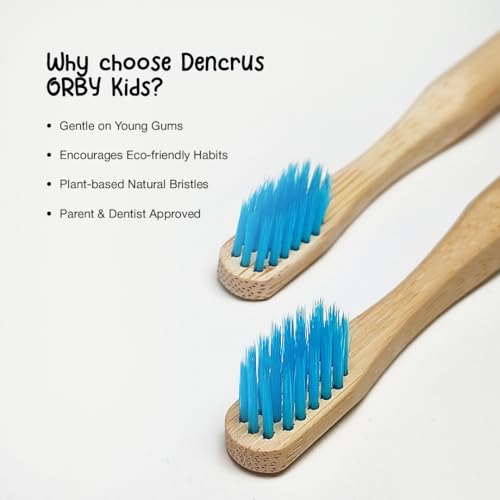 Image of Orby Kids Bamboo Toothbrush for Kids (Pack of 3) | Natural & Eco Friendly Oral Care | Soft Bristles Toothbrush for Toddler & Kid Dental Care | Organic Bamboo Handle - Blue
