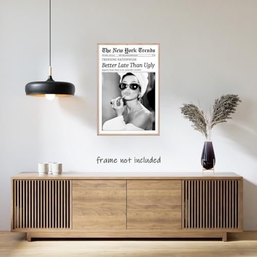 Generic New York Trends Wall Art Black And White Newspaper Better Late Than Ugly Poster Canvas Prints Funky Feminist Posters Trendy College Wall Decor For Bar Cart Girl Dorm Room Bathroom Decorative 12X16Inch Unframed thumb #5