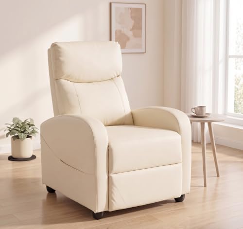 Image of Manual Massage Recliner Chair, Oversized Lazy Boy Reclining Sofa with 8 Massage Modes, Adjustable Backrest & Extended Footrest, Ergonomic Single Recliner Couch for Living Room, Bedroom, Beige