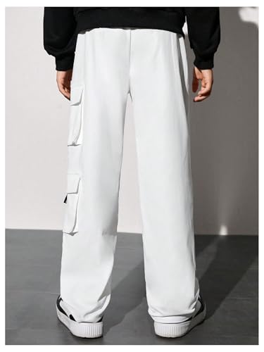 OYOANGLE Boy's Letter Graphic Print Cargo Pants Elastic Waist Straight Leg Outdoor Trousers3