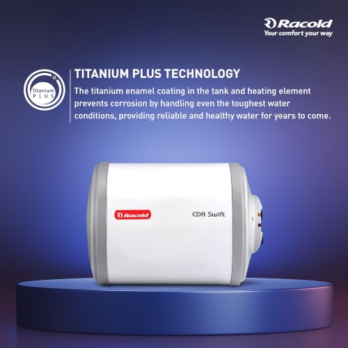 Image of Racold CDR Swift 6 Litre 3kW Storage Water Heater | 33% Faster Heating than other 2kW Geysers | Energy Efficient Horizontal Geyser | Titanium Coating on Tank | Free Standard Installation & Pipes