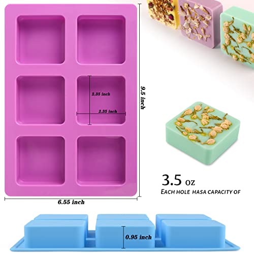 Image of Sakolla 2 Pack Silicone Soap Molds for Soap Making, Reusable 6 Cavity Square Silicone Molds for Homemade Soap, Cake, Bread, Ice Cube