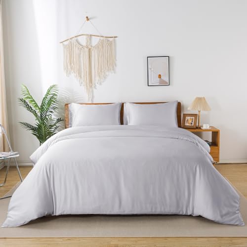 bienDo Bamboo Duvet Cover Set, Double Silky Bedding Linen, Light Grey, Soft, Cooling & Anti Allergy Quilt Cover, 400TC-Luxury Hotel Quality, Warm in Winter and Cool in Summer