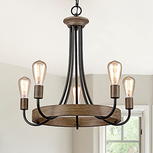 HUANXIN Rustic Farmhouse Chandelier 5 Lights Farmhouse Wagon Wheel Chandelier 24