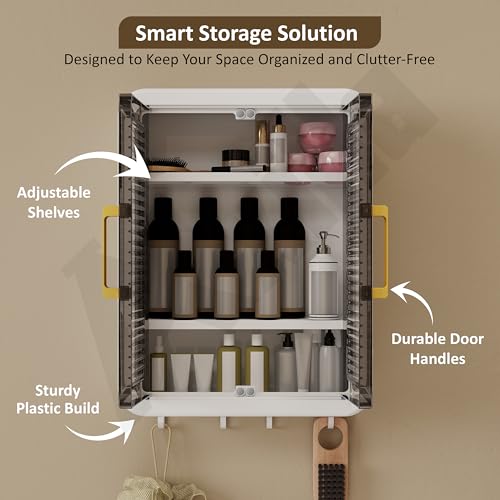 Image of Wall Mounted Storage Cabinet for Bathroom Essentials, Skincare & Makeup | Bathroom Cabinet with 2 Doors | Bathroom Shelf & Organizer Cabinet for Home (White)