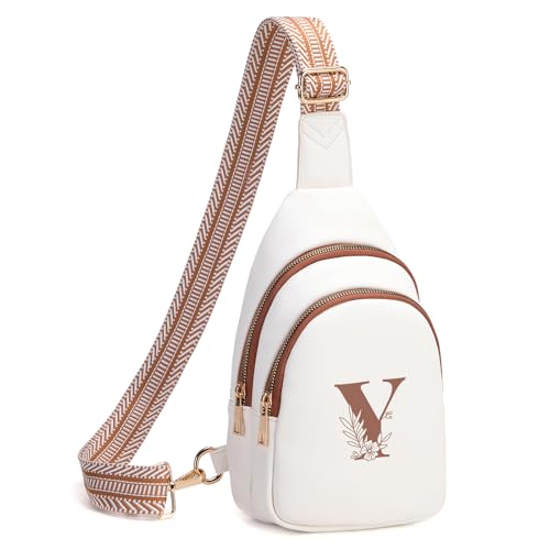 Crossbody Bags for Women Initial Sling Bag Cross Body Fanny Packs Personalized Gifts for Mom Women Wife Beige With Brown Y