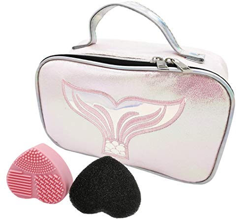 WAVALP Makeup Organizer Bag Cosmetic Bag Cute Travel Makeup Bag Case with Makeup Brush Cleaner Makeup Pouch for Women