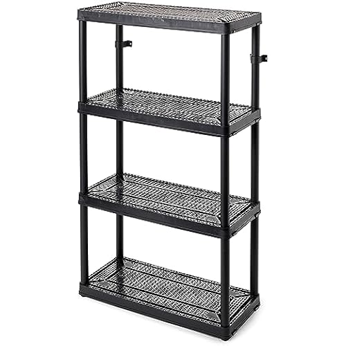 Gracious Living 4 Shelf Fixed Height Ventilated Medium Duty Storage Unit 14 x 32 x 54.5" Organizer System for Home, Garage, Basement, & Laundry, Black