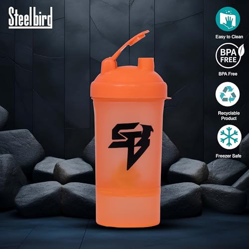 Image of Steelbird Smart 500: High-Performance Gym Protein Shaker Bottle - Boost Your Workout! (Orange)