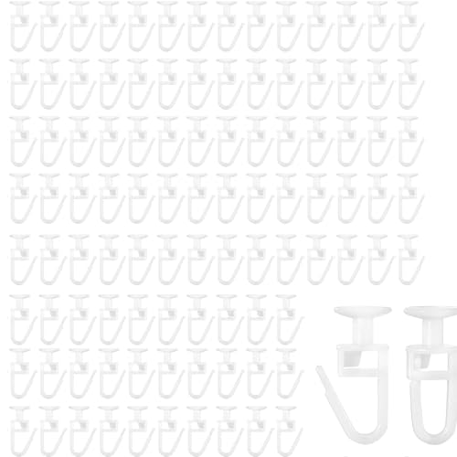 DWUENT 100Pcs Plastic Curtain Hooks - 25mm Durable Glider Clips for Caravan, Campervan & Home Curtain Tracks, White Universal Sliding Hooks (Reusable, Effortless Installation)