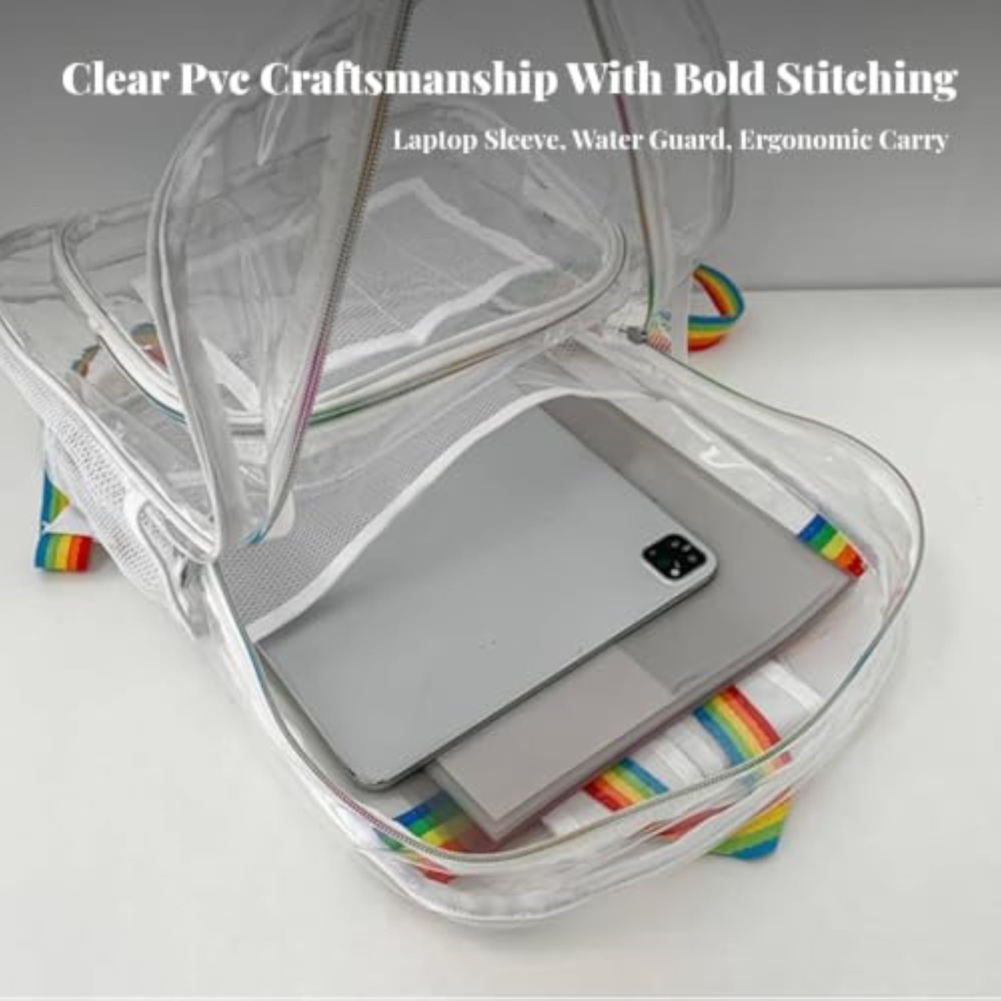 2pc Transparent PVC Water-Resistant Unisex Clear Daypack