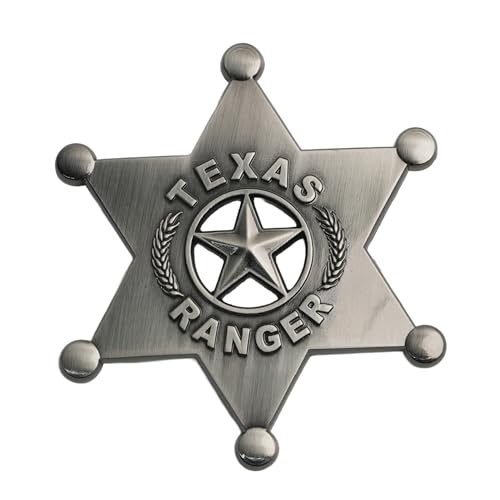 Texas Ranger Badge – Silver Metal Western Sheriff Star | Old West Replica Lawman Pin for Kids & Adults | Cowboy Costume Accessory, Cosplay Prop, or Collectible