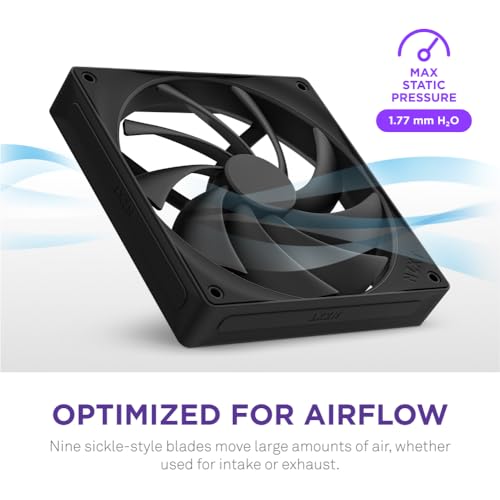 NZXT F140Q | 120mm Quiet Airflow PC Case Fan | Intake or Exhaust | Chamfered Frame for Concentrated Air | Fluid Dynamic Bearings | Low Noise | PWM Control | Black