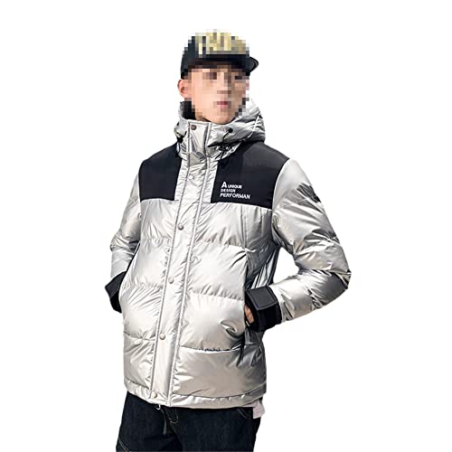 Youllyuu Veste matelassée pour homme - Chaud - Épais - Coupe-vent à capuche - Parkas décontractés, Argenté., L Cover