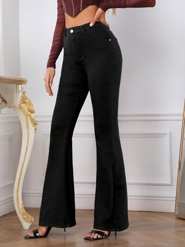 Image of Women Bellbottom Black Denim High Waist Jeans | Regular Fit Jeans for Women | Jeans Pant for Women