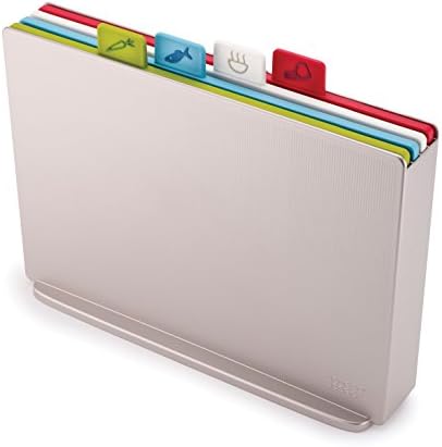 Joseph Joseph Index Plastic Cutting Board Set with Storage Case Color-Coded Dishwasher-Safe Non-Slip, Large, Silver (60134)