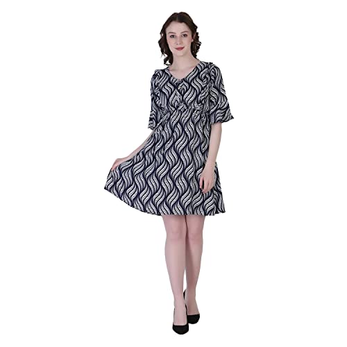 Image of Leriya Fashion Dresses for Women || Crepe Abstract Printed Dresses for Girls || Ruffled Sleeve Knee-Length mini Dress || Perfect for Outing || Travel || Casual Wear Flared one piece Dress for Women