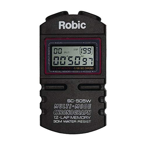 Robic Twelve Memory Chrono Stopwatch with Auto Lap-Counter and Up To 5th Place Times, Black (18140)