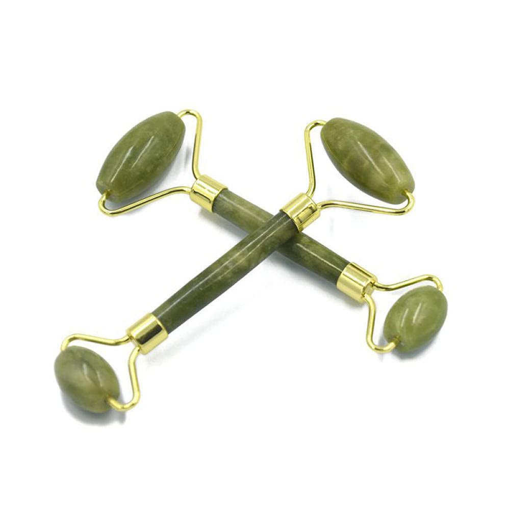 Doble cabeza masaje facial rodillo jade piedra cara fino masajeador relajación herramienta verde jade rodillo-1 PC