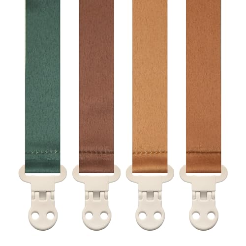 Image of Stadela Baby Pacifier Clip Holder - Girl or Boy Unisex 4 Pack Gift Set – Boho Modern Neutral Solid Colors (Parker)