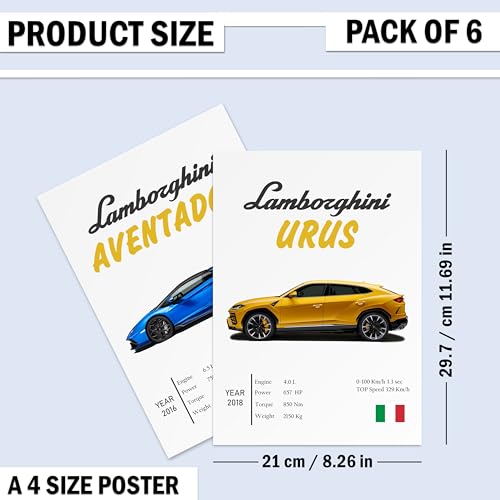 Image of Wonder HubWall Art Posters, 20x30 cm (A4), Self-Adhesive, F-1 Racing Design for Bedroom, Living Room, Office (Lambo)