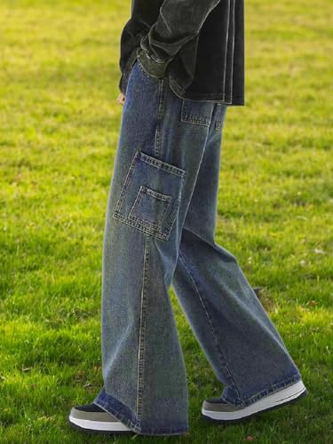 Men's American Retro Straight Leg Workwear Denim Jeans with Multi-Pockets3