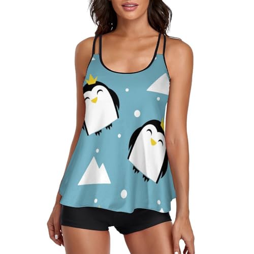 Maillot de Bain Tankini Femme Cache Ventre avec Short de Garçon