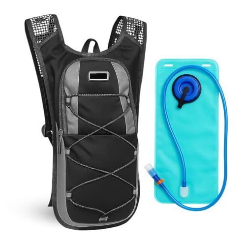 Mochila de Hidratação 2L com Bolsa D'água, Sistema de Hidratação TPU + PVC, 47 x 25 cm, Ideal para Trilhas e Ciclismo (Preto)