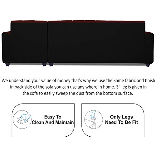 Image of Adorn India Rio Highback L Shape 6 Seater Sofa Set (Right Hand Side) (Maroon & Black)