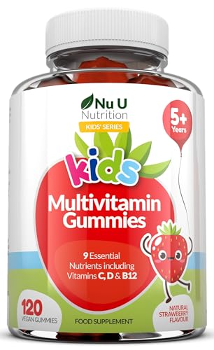 Nu U Nutrition - Multivitamin Gummies for Kids - 4 Month Suppply - 120 Vegan Berry Gummies - Strawberry Flavour - 9 Essential Vitamins Including Vitamin C, D & B12 - Made in the UK