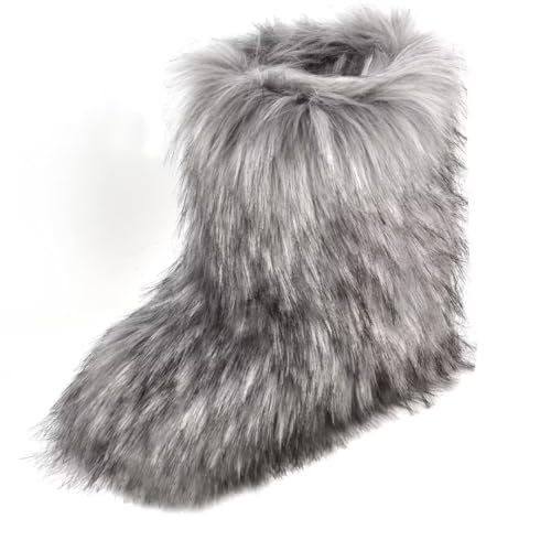 Image of Fashion Fur Boots,Flat Heel Comfy Plush Warm Snow Booties,2025 Winter Outdoors Furry Boots,Mid-Calf Faux fur Boot for Women.