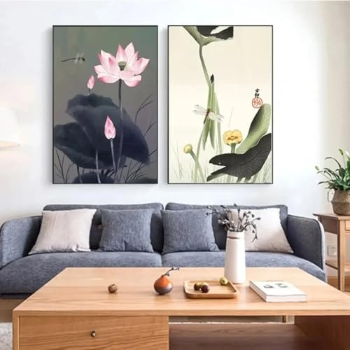 Peinture murale traditionnelle lotus vintage 60x80